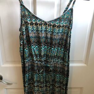 Angé Midi Dress Green Blue Print Straps 1